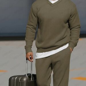 Coofandy 2 piece Olive Green V-Neck Sweatsuit